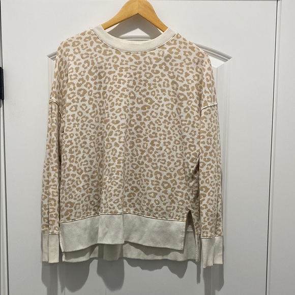Time and Tru Leopard Print Crew Neck Sweater - Cream and Tan - Picture 1 of 5